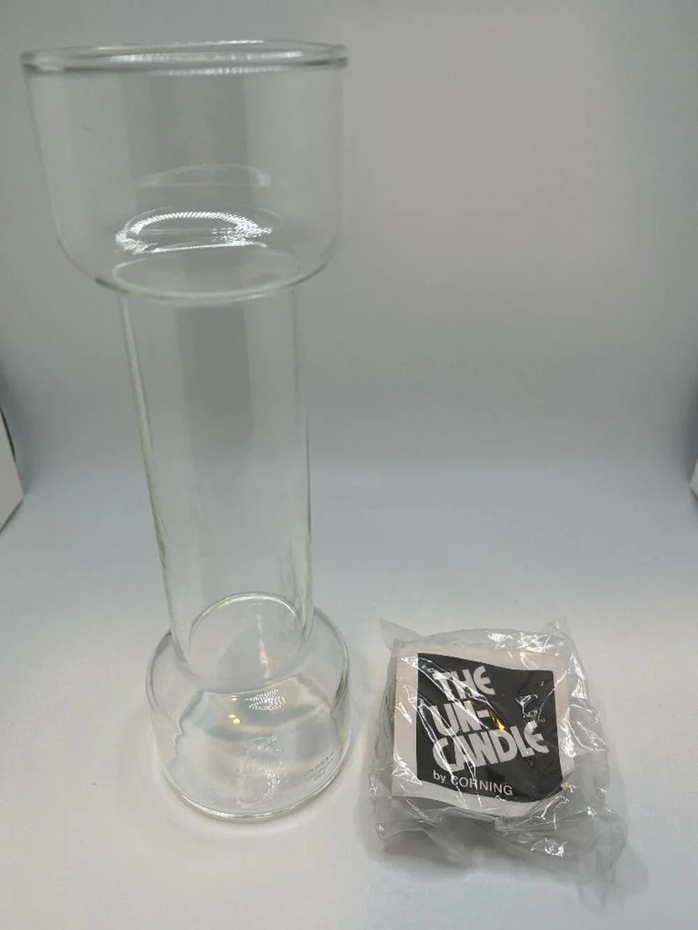 Vintage UN-CANDLE Floating PYREX Corning Clear Tall Glass Candle 9